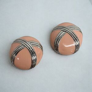 Vintage Light Pink Gold Tone Buttons Earrings Round Fashion Jewelry